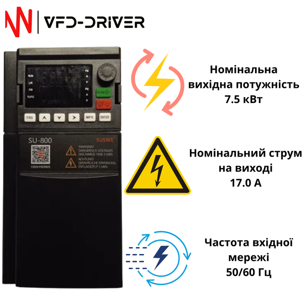 Частотний перетворювач 7.5 кВт (3ф/380В)  SUSWE SU800