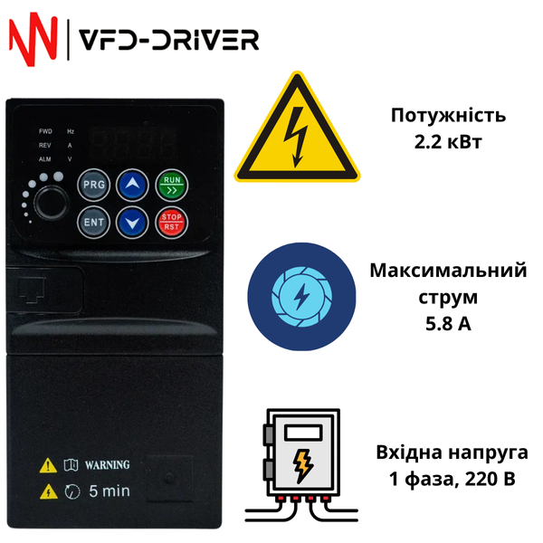 Частотний перетворювач 2.2 кВт вхід 1ф 220В - вихід 3ф 380В, векторний SUSWE SU600