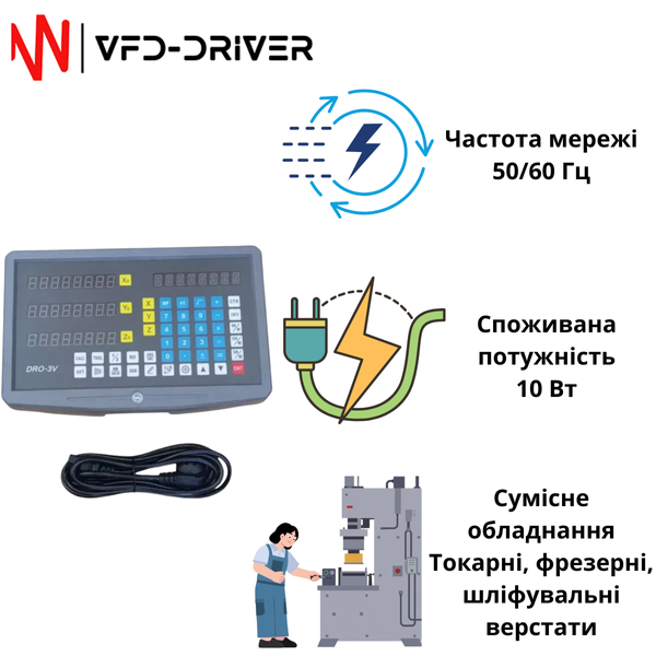 Пристрій цифрової індикації (УЦІ/ПЦІ) DRO-3V на 3 осі для верстатів